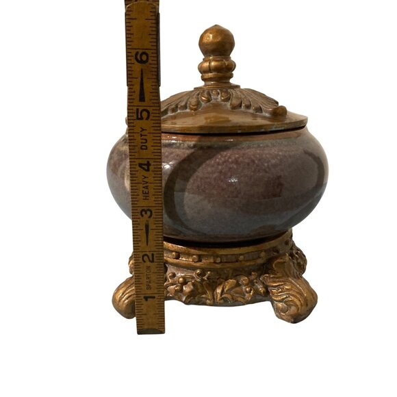 Purple Ceramic And Gold Tone Accents Decorative Bowl Container With Lid - Picture 9 of 9